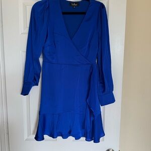 Lulu's Royal Blue Long Sleeve Wrap Dress